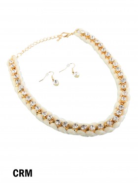 VELVET RHINESTONE NECKLACE EARRING SET